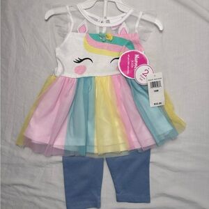 Girls 18M Unicorn Tutu Top & Leggings Set Rainbow Sleeveless NWT Outfit